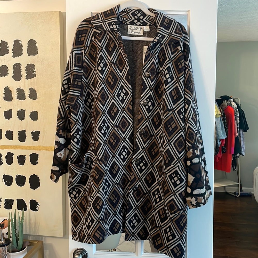 Anthropologie Field & Flower Black & Brown Motif Sweater